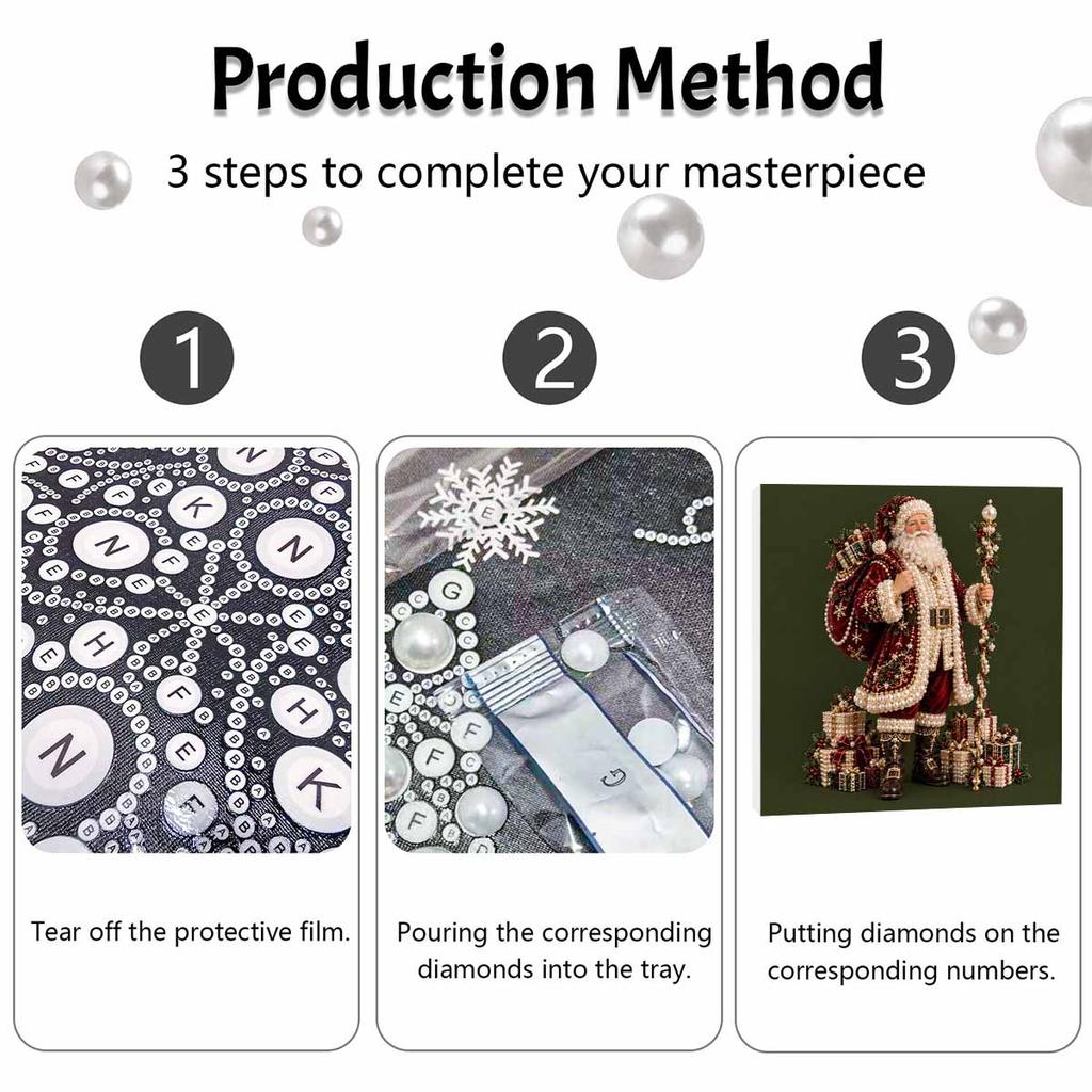 Creative DIY Framed Pearl Art Kit with Christmas Santa Claus Pattern Sparkling Bead Canvas Ready to Display Relaxing Gift for Adults Projects