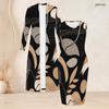 Women Plus Size Two Piece Outfit Geometric Printed Long Sleeve Open Front Cardigan Sleeveless Bodycon Dress