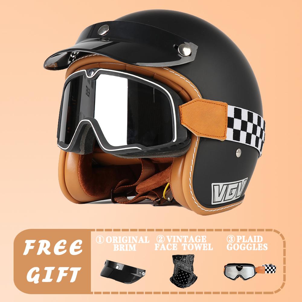 VGV DOT Certified Retro Cruise Motorcycle Helmet Men's and Women's Electric Vehicle All-season Riding Half Helmet Motorcycle 3/4