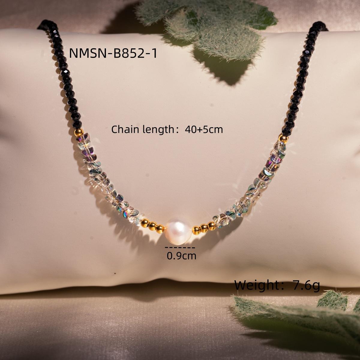 GEMCHIC Women s Black Spinel Natural Stone Pearl Stainless Steel Beaded Necklace Layered Delicate Choker