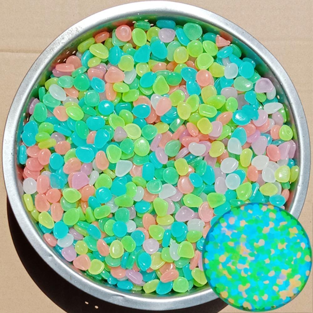500Pcs Glow Fish Tank Luminous Stones Colorful Flowerpot Decorative Stone Garden Pebble  Night