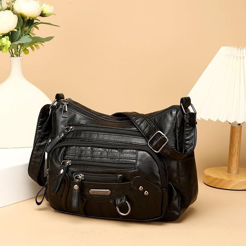 Mykt skinn for kvinner med flere rom Sømmer med flere lommer Enkel skulderveske