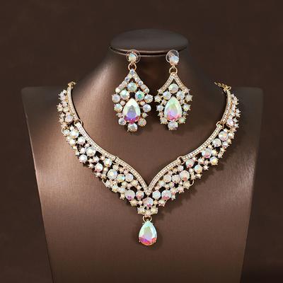 3pcs/set Bride Wedding Luxury Necklace Earring Set Exquisite and Elegant for Ladies Suitable for Party Festivals