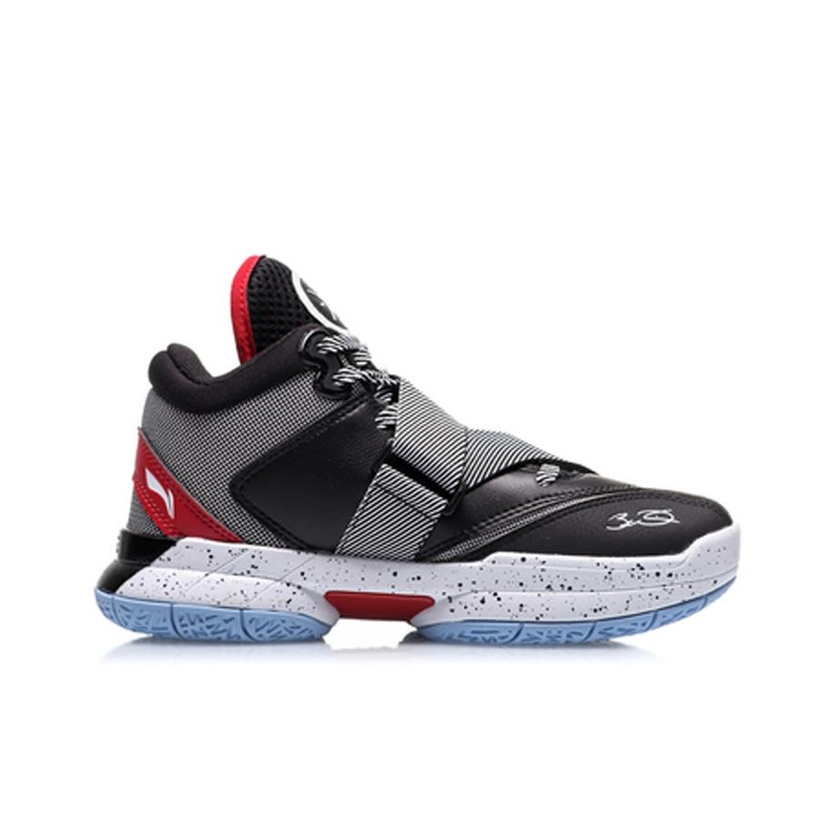 Li Ning All City Premium Wade Series Mid-Top Basketball Shoes Kids Sneakers Black White Red YKBQ038-3