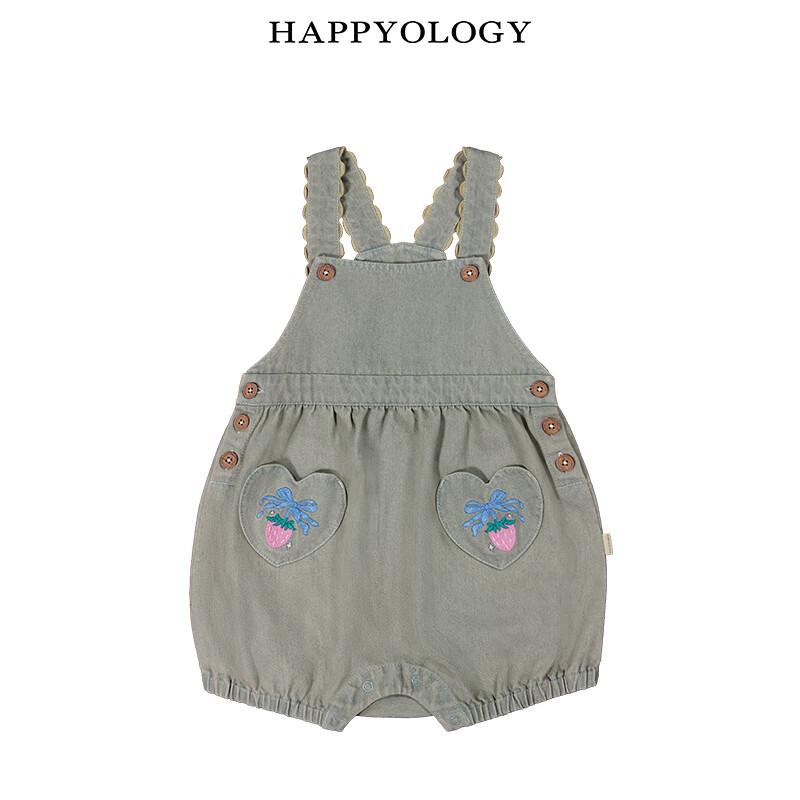 Happyology Детские джинсовые шорты-комбинезон с вышивкой цепочкой