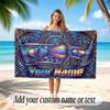 Motorcycle Biker Theme Quick Dry Beach Towel Custom Name Text Print Large Sand Resistant Towel Beach Vacation