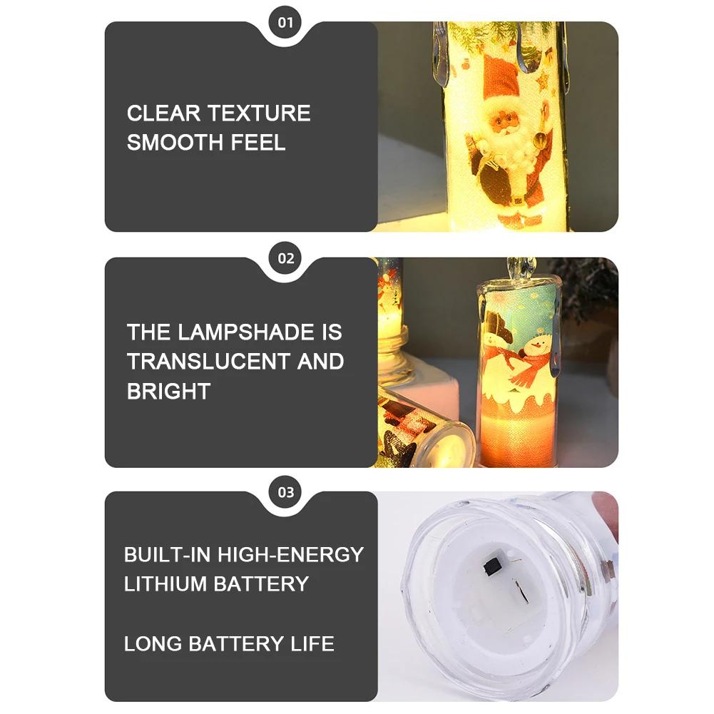4PCS Electronic Candle Christmas Decoration Transparent With Printed LED Simulation Flameless Candle Ambient Lighting Xmas Gift