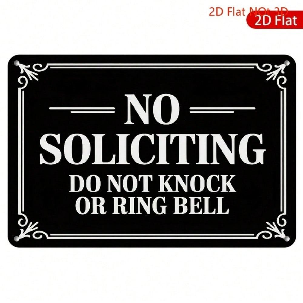 Vintage No Soliciting 8x12 Metal Sign, Do Not Knock or Ring Bell, 2D Flat Home Entrance Decor