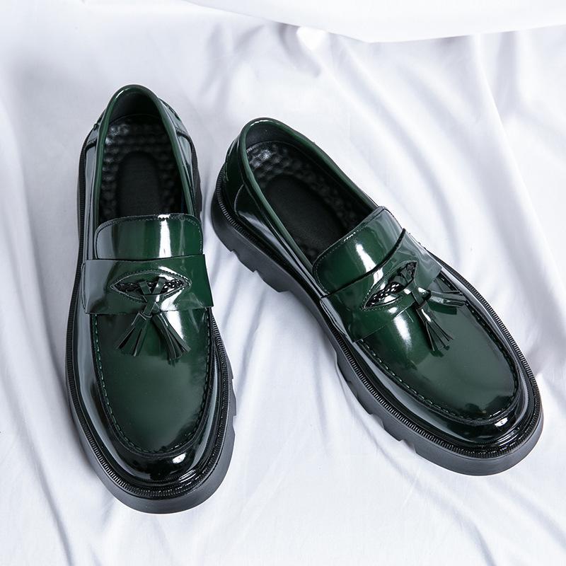 Men's Plus Size Tassel Loafers - 2024 Spring/Autumn, Thick Sole, Height-Enhancing, British Business Casual Platform Leather