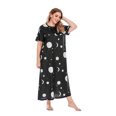 Soft Home Clothes Women's Printed Nightdress Short Sleeve Cotton Large Size Nightdress