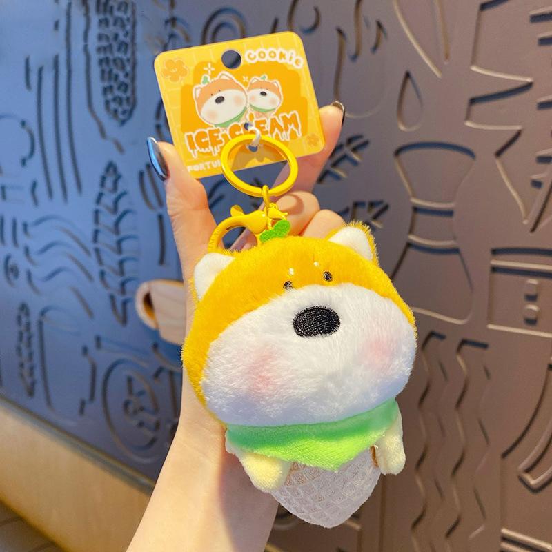 Kreslený originální nadýchaný přívěsek na klíče zmrzlina Králík Shiba Inu Klíčenka Roztomilý plyšový Panda Medvěd Krémový Klíčenka Panenka Přívěsek na tašku Dárek