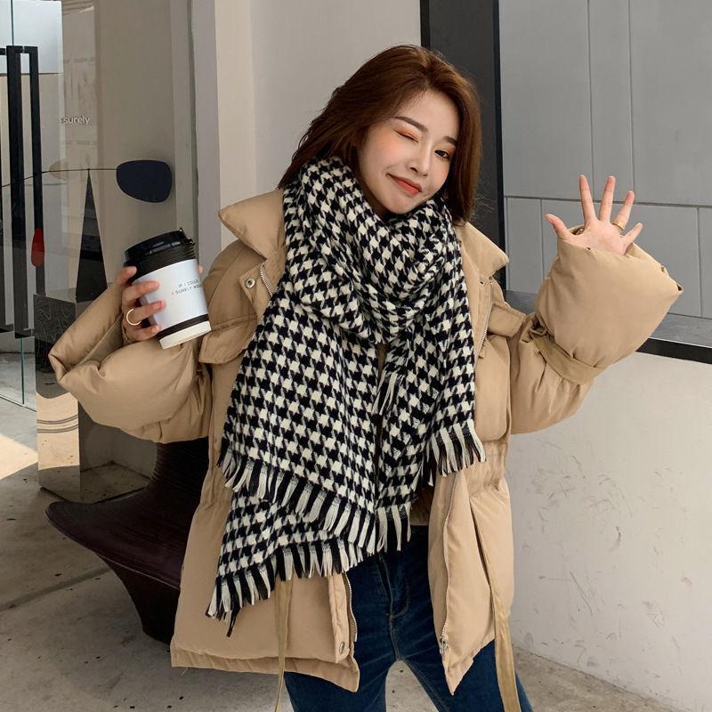 Black and White Houndstooth Plaid Scarf for Women Winter Warm Korean Version Versatile Long Imitation Cashmere Scarf Shawl Dual Use
