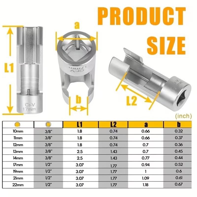 9pcs 10-22mm Oil Pipe Car Wrench Removal Tool Kit Oil Pressure Sending Unit Removal Kit Oxygen Sensor Wrench Removal Tool