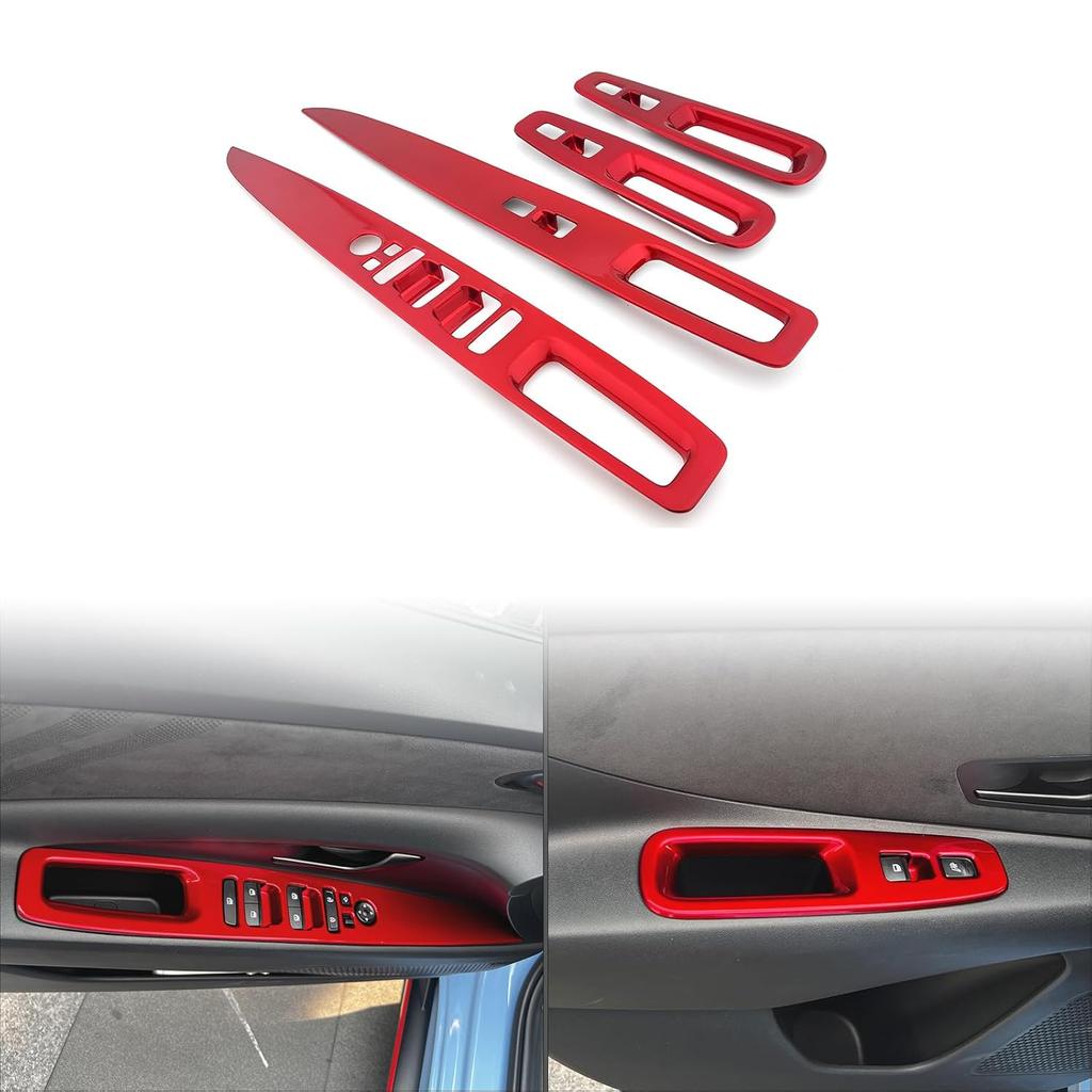 4Pcs Red Style Door Lock Glass Control Button Panel Cover Window Lift Switch Panel Trim Compatible with Hyundai Elantra N 2022-2025 Elantra N Line