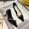Pearl Chain Single Shoes Femininity Kitten Heels Pointed Head Shallow Mouth Stiletto High Heels Children B318-AR9 Fashion
