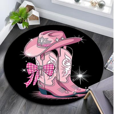 Cowgirl Boots Hat Circular Rug Office Decorative Carpet For Living Room Bedroom Door Mat Floor Carpet Computer Chair Area Rug