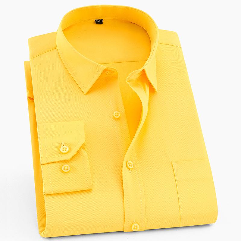 2025 Spring Men's Gray Non-Iron Long Sleeve Business Casual Shirt, Large Solid Color for Young to Middle-aged.