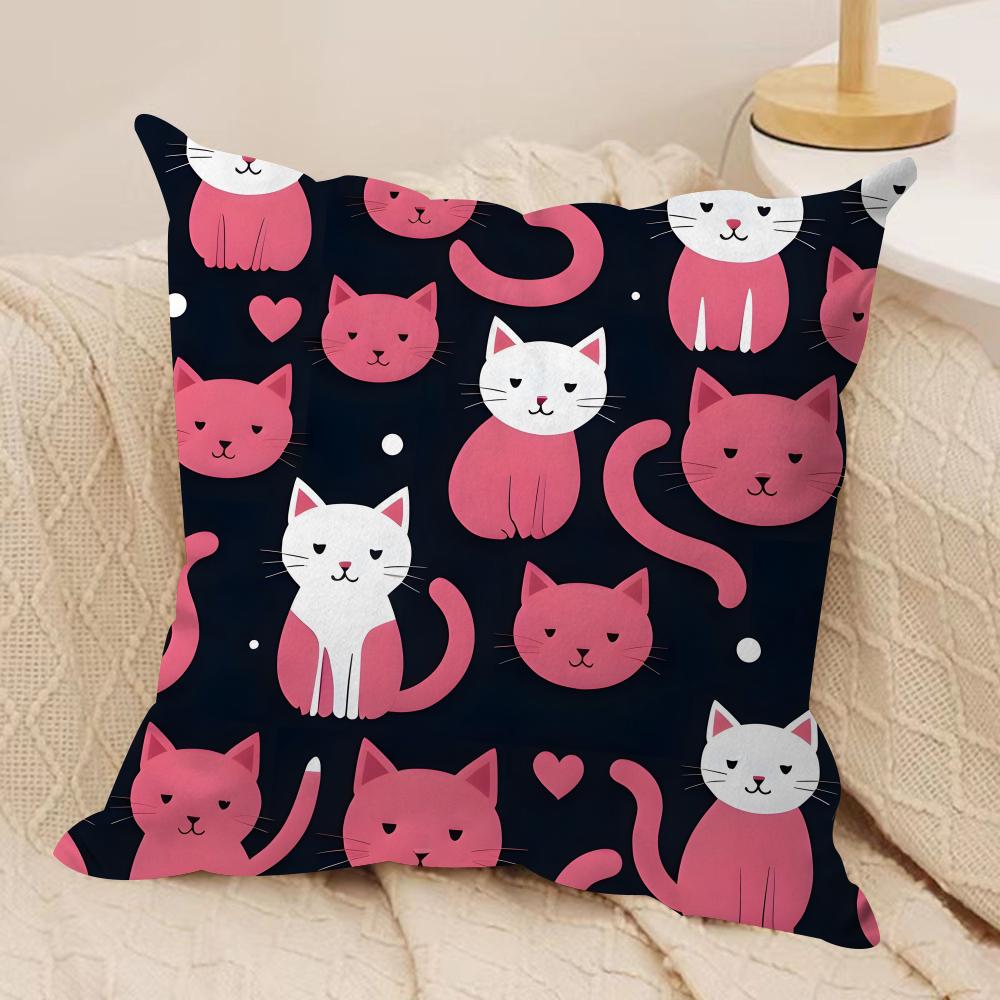 Cute Cat Cushion Cover Soft Plush Fabric DoubleSided Printed Sofa Cushion Cover for All Seasons Home Decor Gift