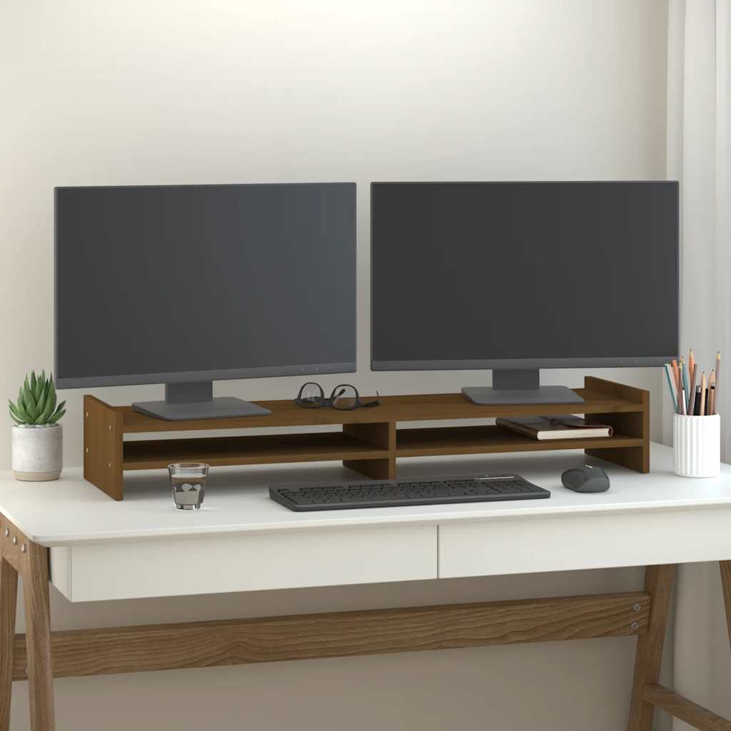 Monitor Stand Honey Brown 100 X 27 X 15 Cm Solid Pine Wood