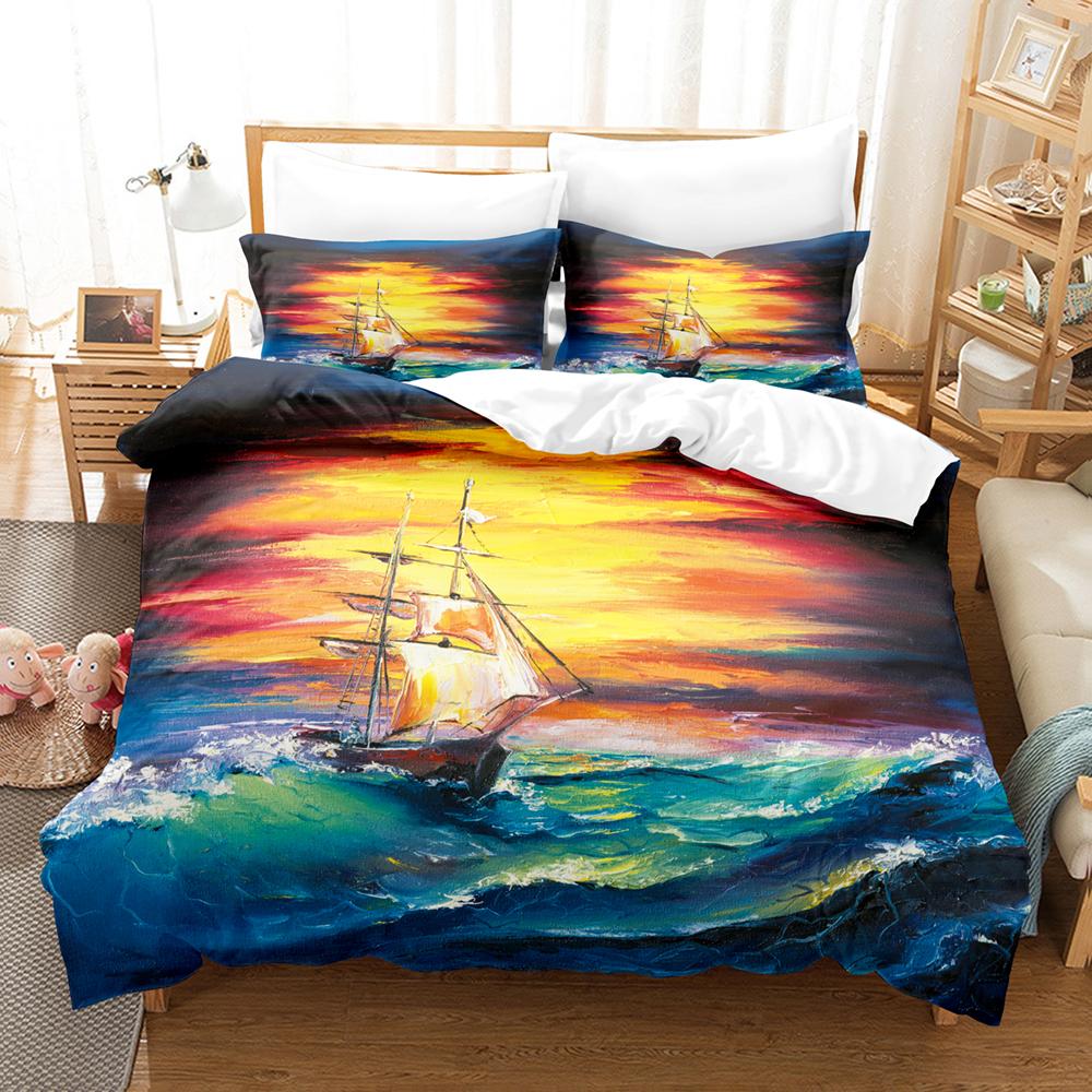 3D Summer Sailing With Waves   Bedding Sets Duvet Cover Set With Pillowcase Twin Full Queen King Bedclothes Bed Linen