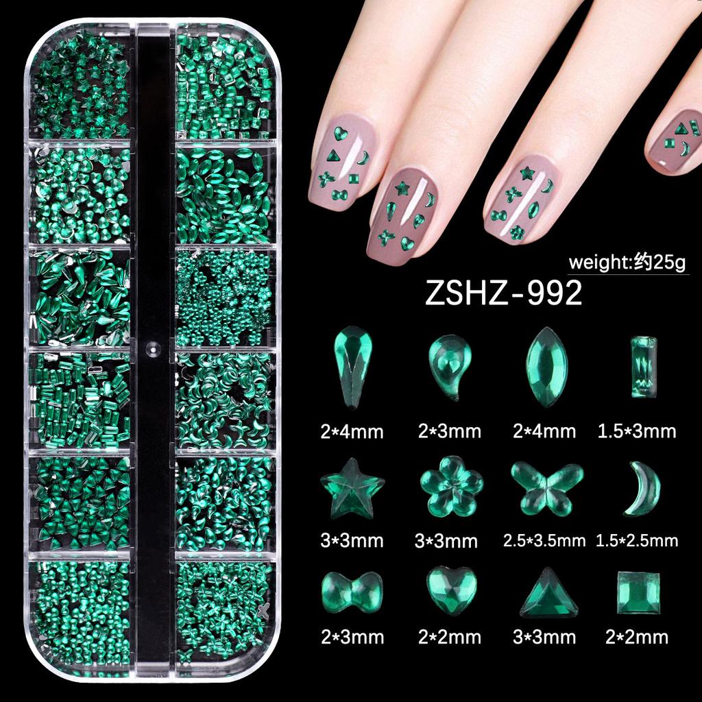 Nail Art Schmuck 12 Gitter Silber Mini Speziell geformter Diamant Acryl Stern Liebe Wassertropfen Schleife Gemischt Flachboden Diamant