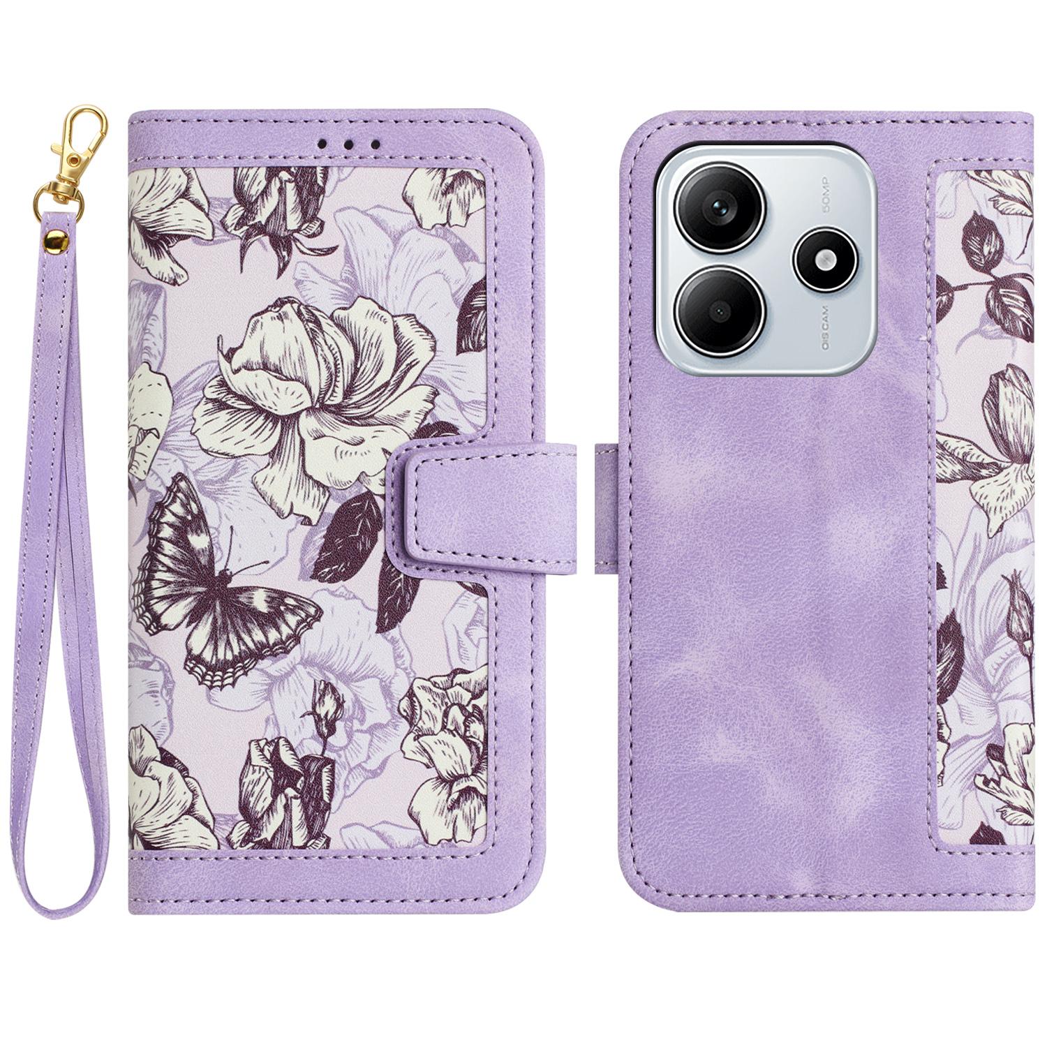 

For Xiaomi Redmi Note 14 5G Case PU Leather Floral Phone Cover with Card Slots Light Purple