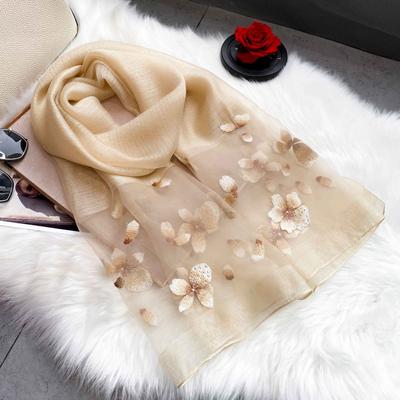 Spring And Summer Solid Color Embroidered Mulberry Silk Scarf Women'S Long Wool Silk Scarf Yarn Air Conditioner Shawl Thin