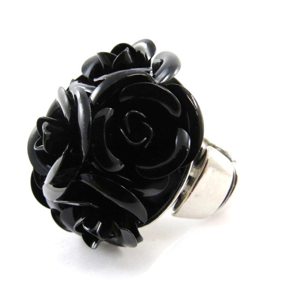 Les Trésors De Lily [J2045] - Black 'Boules De Roses' Designer Ring