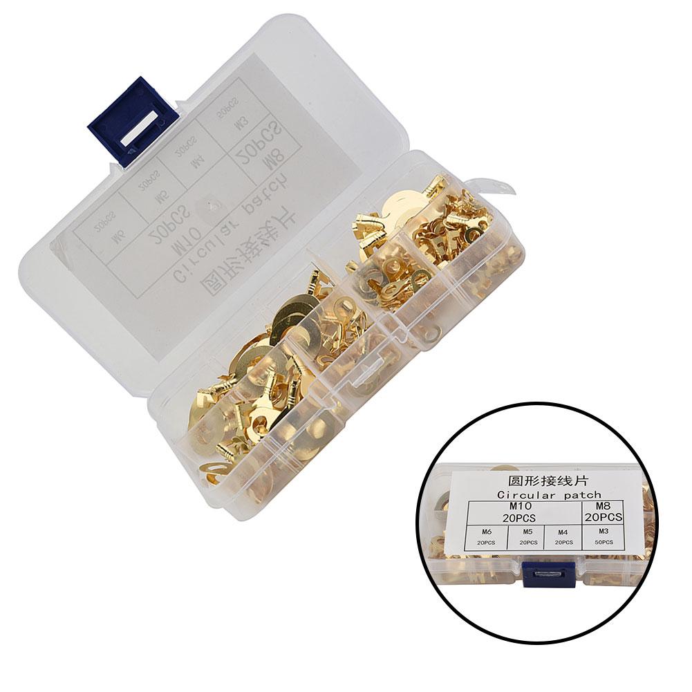 150pcs Brass Cable Lugs Assorted Sizes Copper Ring Connectors for M3 M5 M6 M8 M10 with Clear Storage Container