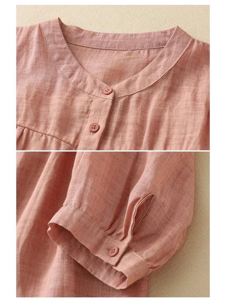 Versatile Women's Seven-Sleeve Cotton Linen Summer Blouse