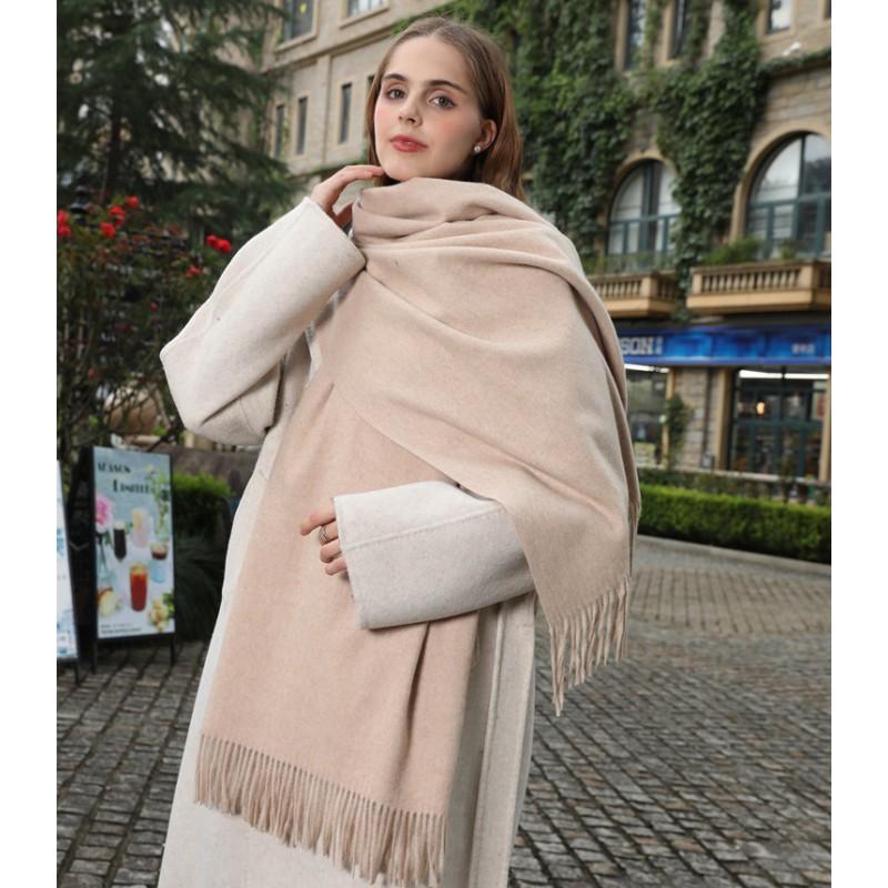 Womens Solid Color Wool Scarf With Fringe Winter Warm Shawl Mens Lightweight Cashmere-Blend Wrap Korean Style
