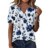 Women's Casual Floral Print V-Neck Short Sleeve Button T-Shirt