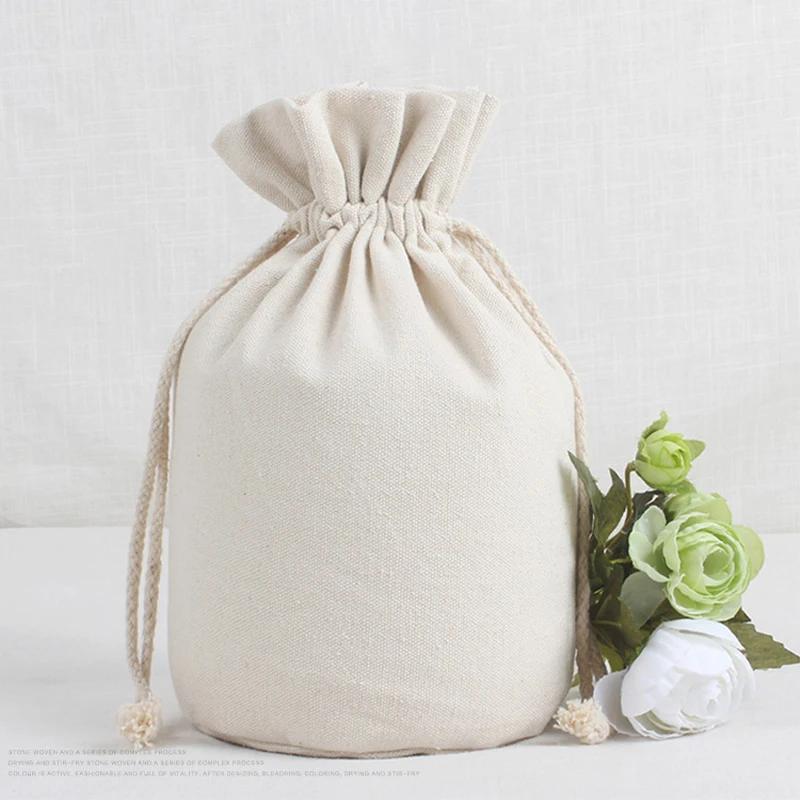 Round Bottom Cotton Linen Canvas Bag Rice Grain Flour Drawstring  Storage Bags Household Kitchen Sundries Packaging Sacks
