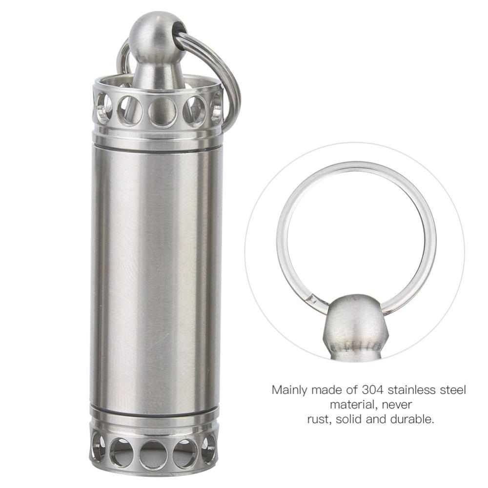 Mini Waterproof Pill Container Stainless Steel Pill Holder Keychain Container  Outdoor Camping