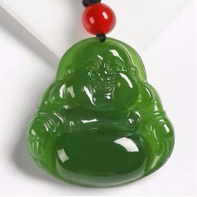 Подвеска Будда Внешняя Маска Смеющийся Будда Желтый Рот Будда Майтрейя Озерная Вода Зеленый Будда Ожерелье 50CM