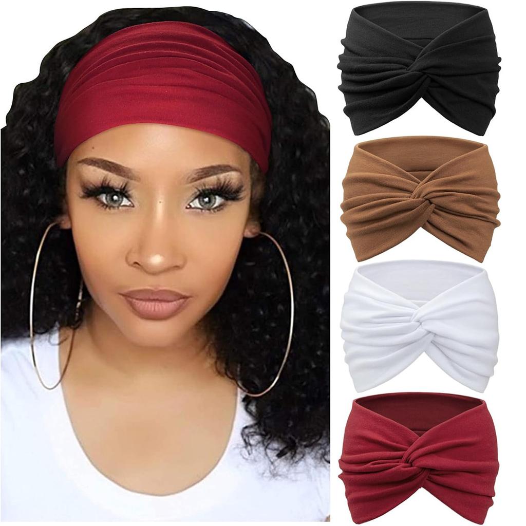 4pcs Sweat-absorbing Non-Slip Headband for Women,Sport Headband,Soft Fabric Elastic Headband for Exercise,Yoga,Running Accessory