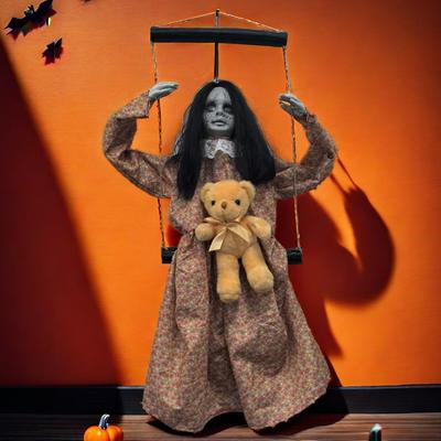 Scary Halloween Decorations Sound Activated Swinging Ghostly Doll with Light Up Eye for Garden Yard Indoor and Outdoo