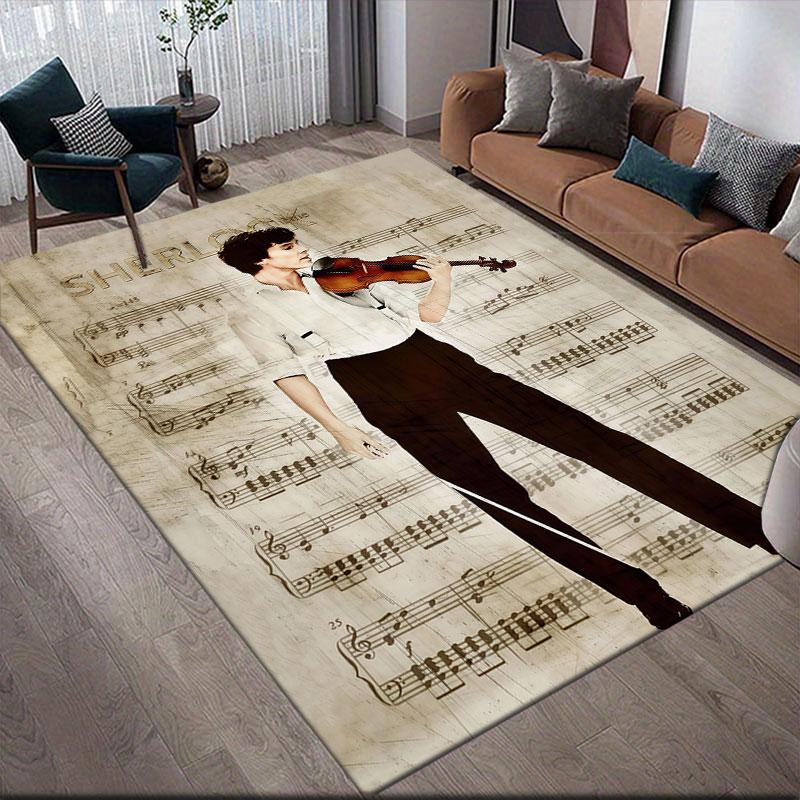 Sherlock Holmes Flannel Printed Carpet, Home Sofa Decoration for Living Room & Bedroom, Non‑Slip Play Flannel Floor Mat for Game Room