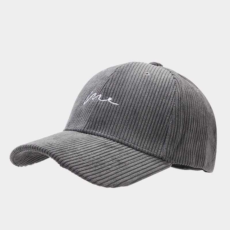 Autumn Art Retro Simple Corduroy Baseball Cap Women's Trendy Hats Street Fashion Wave Embroidery Curved Eave Duckbill Cap