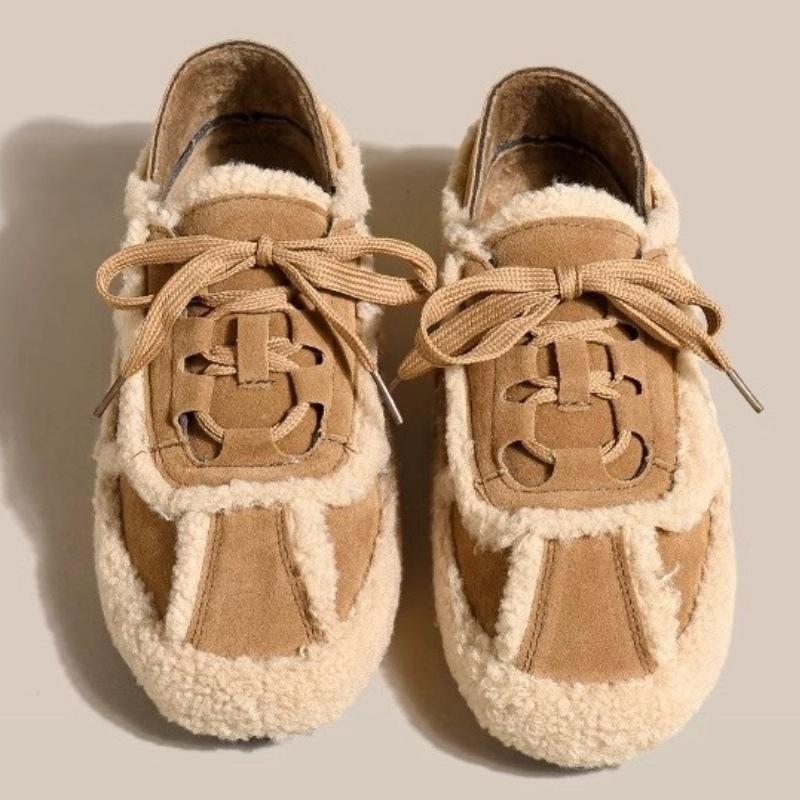 Fleece snow cotton artificial fluffy shoes women's 2025 new autumn and winter lace-up casual shoes versatile slippers Doudou shoes