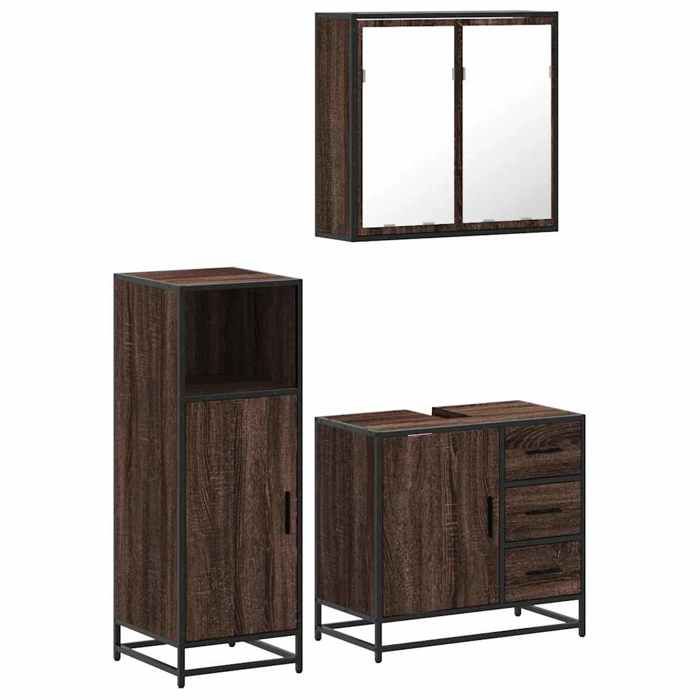 VidaXL Ensemble de meubles de salle de bain 3 pcs Chêne marron, armoire de salle de bain, placard de salle de bain, meuble 3300959