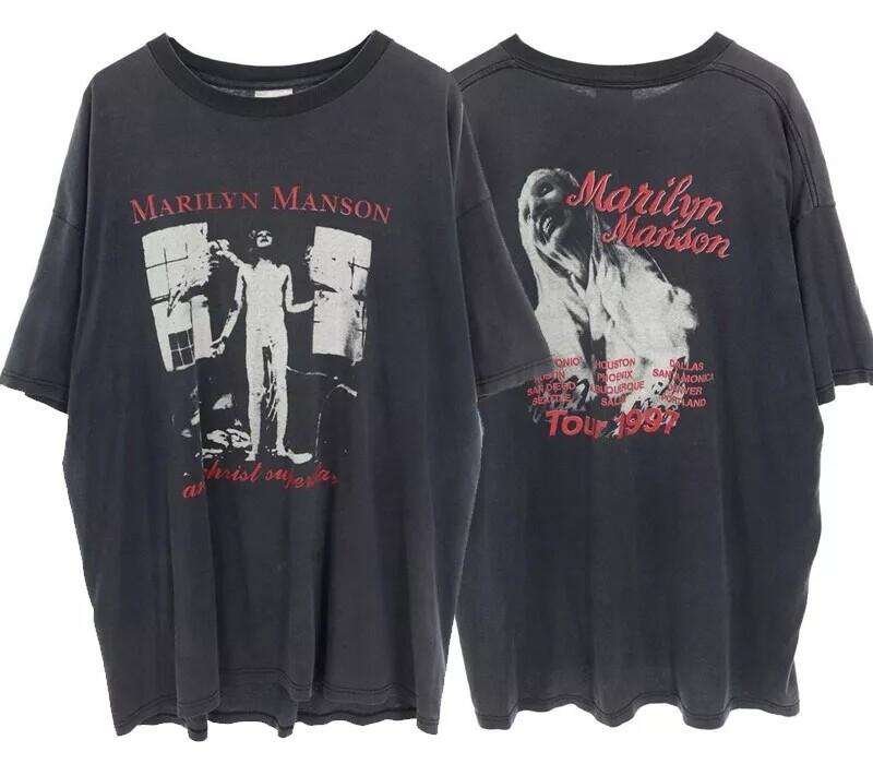 Marilyn Manson Тур 1997 Рок-группа 2 Сторона Черная Унисекс Футболка Репринт S5XL Унисекс Футболка M