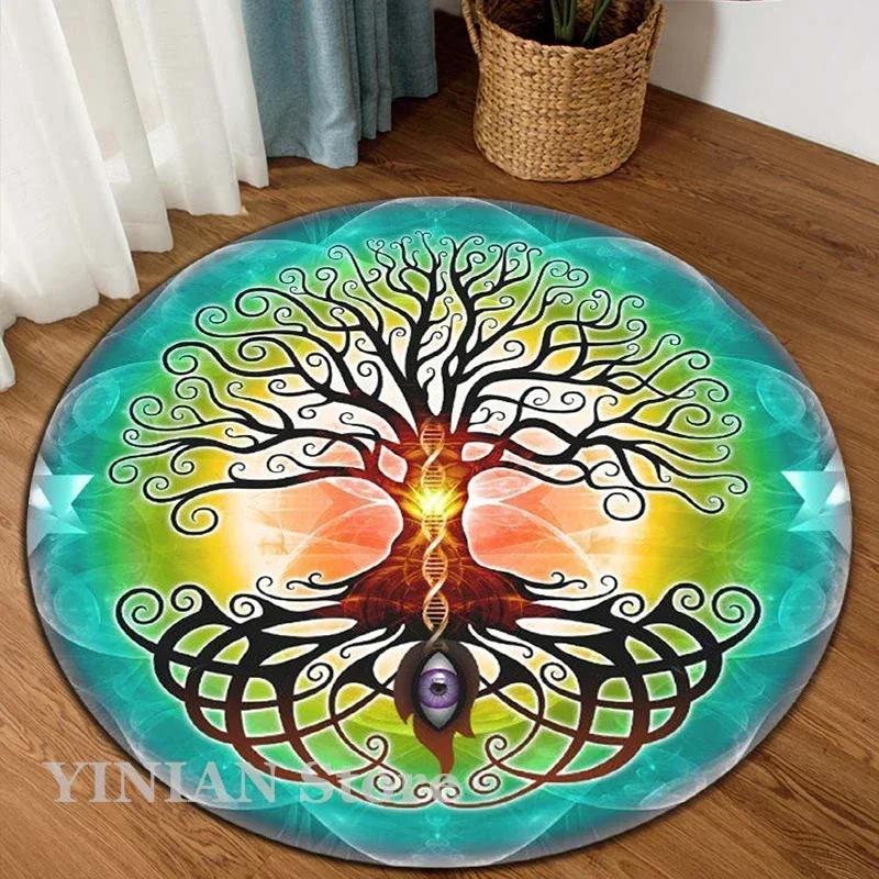 3D Viking Yggdrasil Tree of Life Area Rug Round Carpet Rugs for Living Room Bedroom Sofa Decoration Kids Play Non-slip Floor Mat