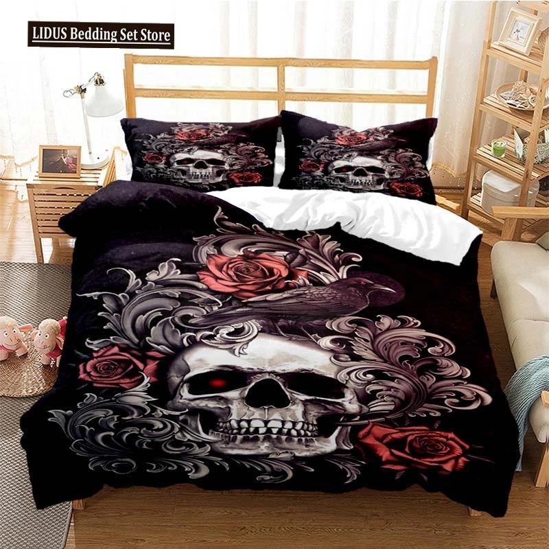 Sugar Skull Duvet Cover Set Queen Size Flowers Skeleton Bed Linen Double Bedding Set With Pillowcase King Size Skull Quilt Cover