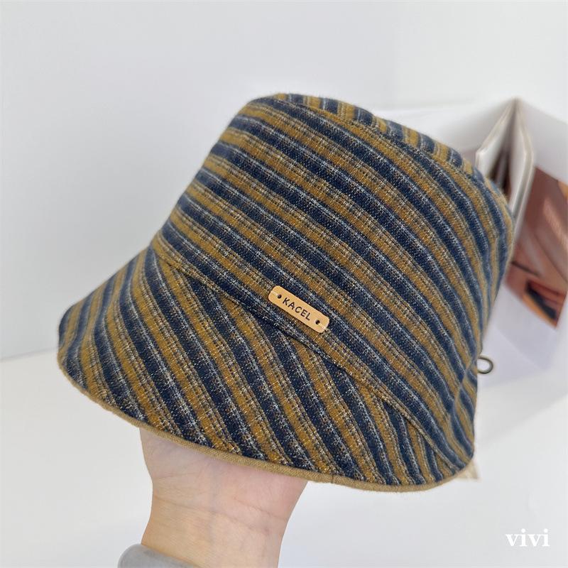 Autumn and winter French high-end elegant irregular basin hat women's small fragrant style simple plaid fashion bucket hat
