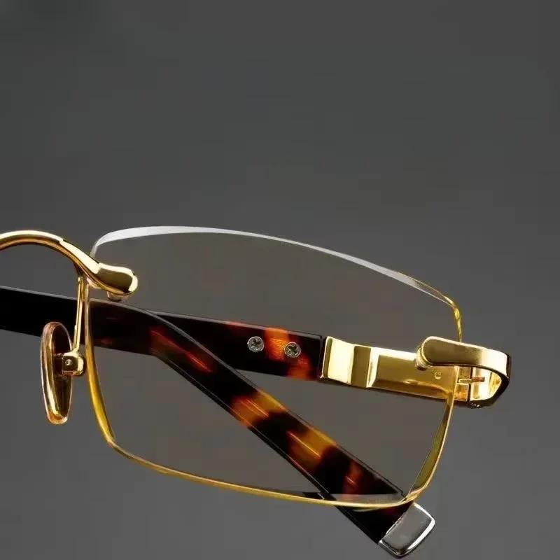 New Men Reading Glasses Rimless Cut Edge Presbyopic Glasses Anti Blue Light Anti Fatigue Plus Glasses Presbyopia Clear Lens