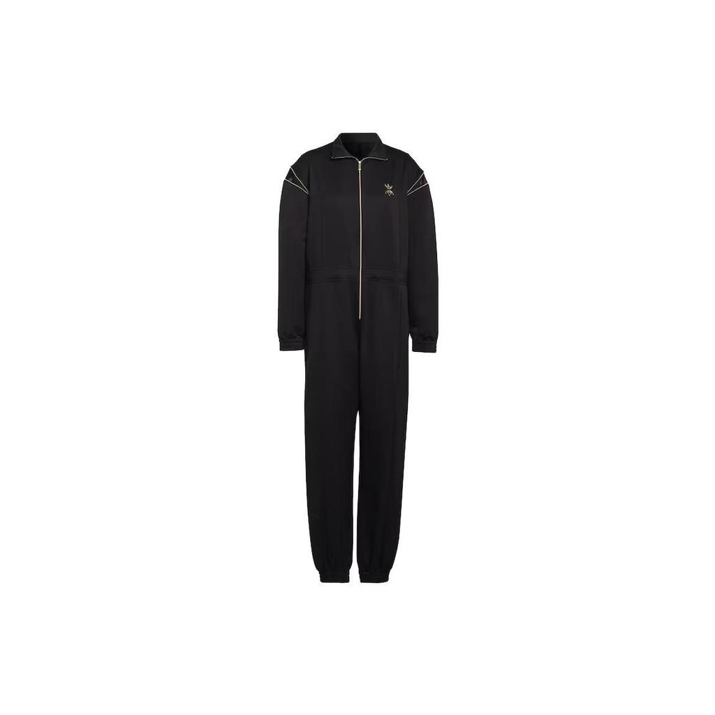 Adidas Originals Solid Color Zip Collar Long Sleeve Jumpsuit Women Jumpsuit Black HG6682