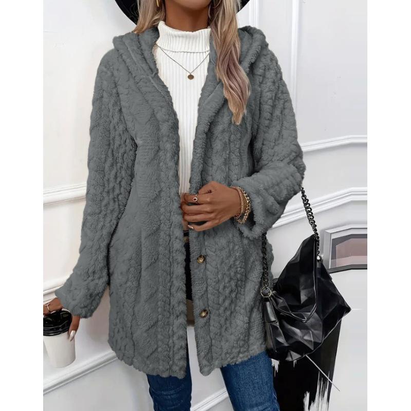 Women's Long Sleeve Casual Button Hooded Jacket