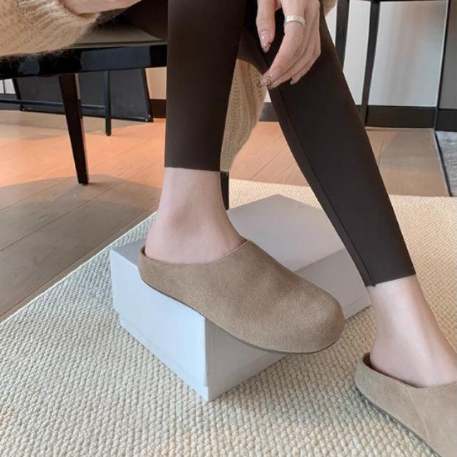 Grape mother winter new semi-drag hairy shoes comfortable Korean version women's shoes autumn women's 2025 platform shoes children wear outside