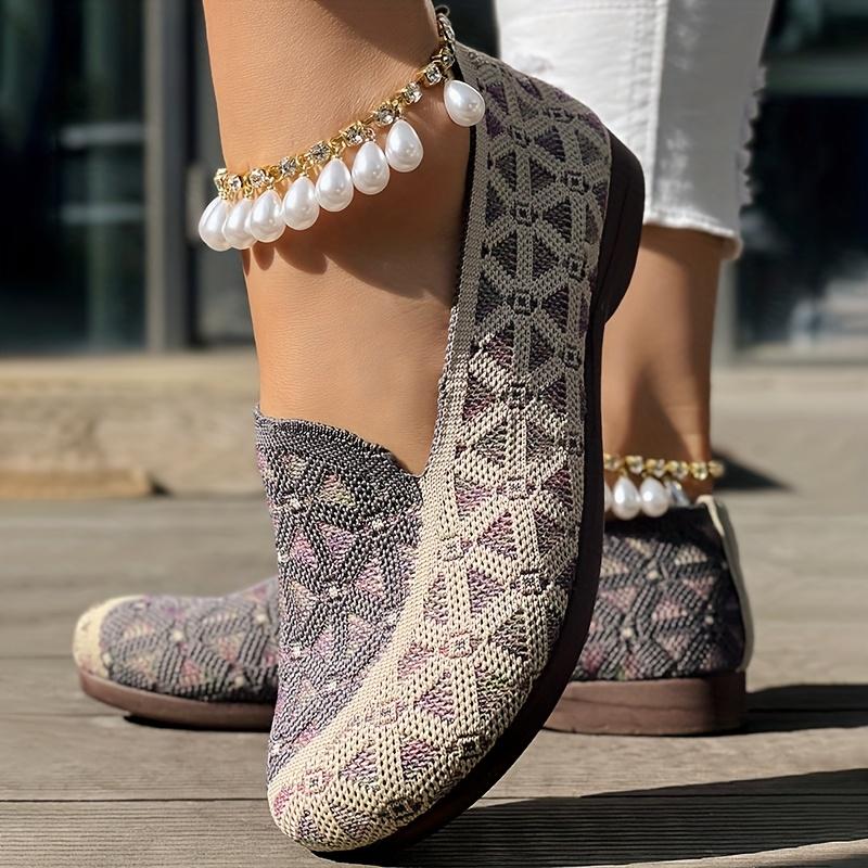 Women's Knit Fashion Flats Mom Shoes Casual Women's Flats Work Shoes